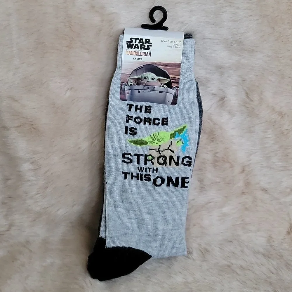 DISNEY STAR WARS MANDALORIAN BABY YODA 2-PACK MEN'S CREW SOCKS, NEW WITH TAGS!